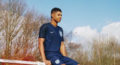 Manchester United’s Marcus Rashford launches Nike’s new England away kit
